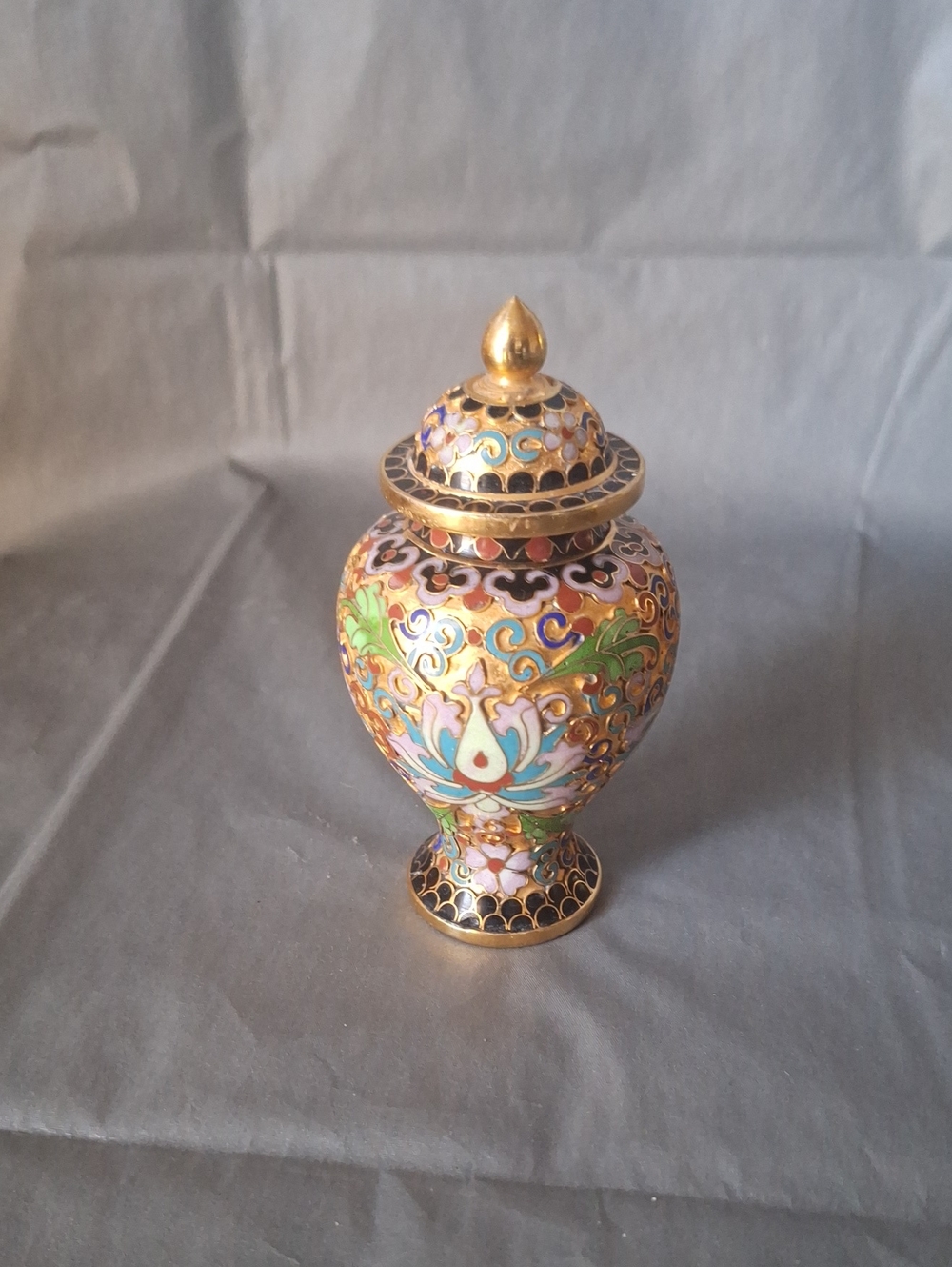 Decorative Cloisonné Ginger Jar - Multicolor with Gold Accents Size 4 1/2 tall